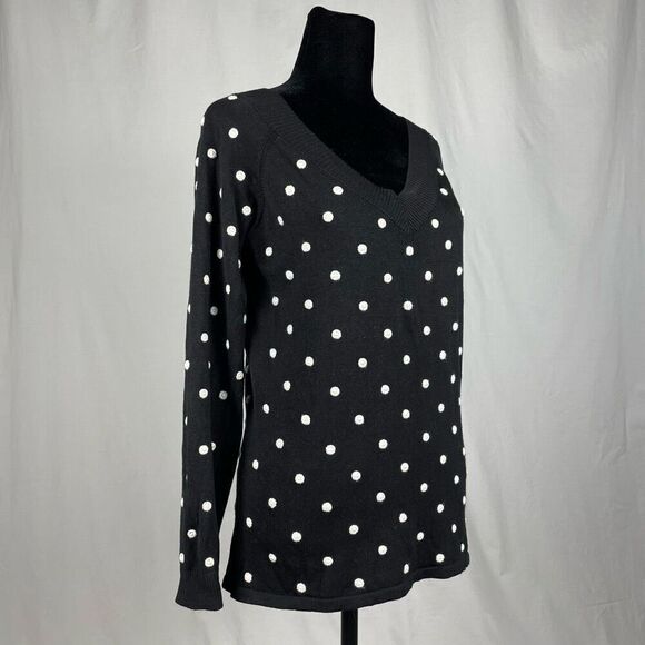 Samuel Dong Silk Polka Dot V-Neck Knit Sweater - Women’s L - Picture 2 of 8